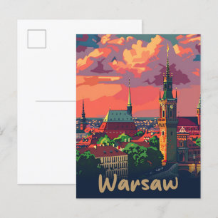 Warschau Polen Vintag Retro Travel Illustration Postkarte