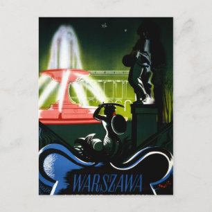 Warschau Polen Vintage Reiseplakat Restauriert Postkarte