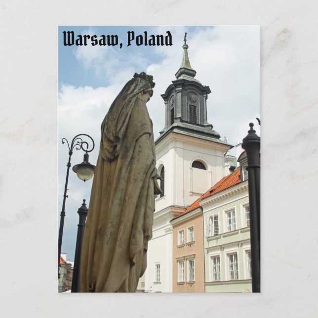 Warschauer Kirche und Statue, Polen Postkarte (Vorderseite)