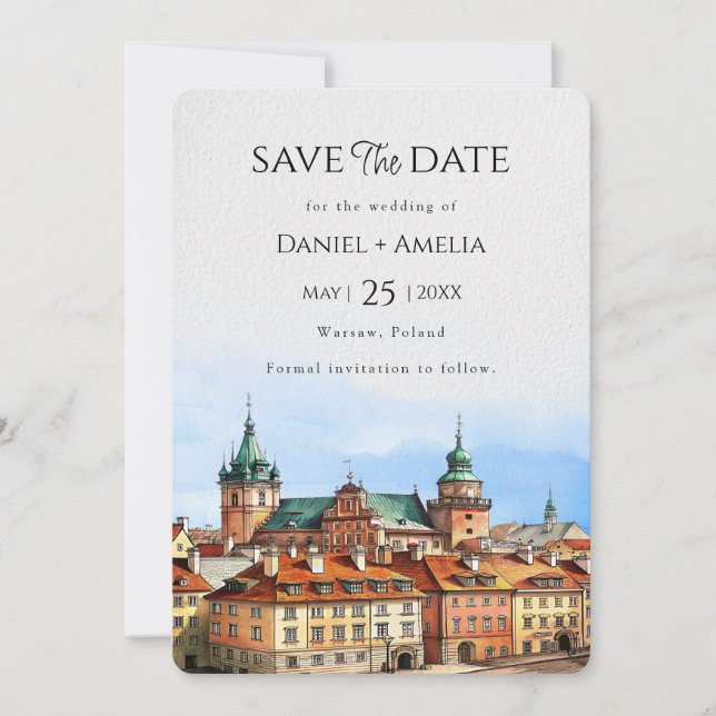 Warschauer Polen Hochzeit in Urlaubsort Save The Date (Vorderseite)