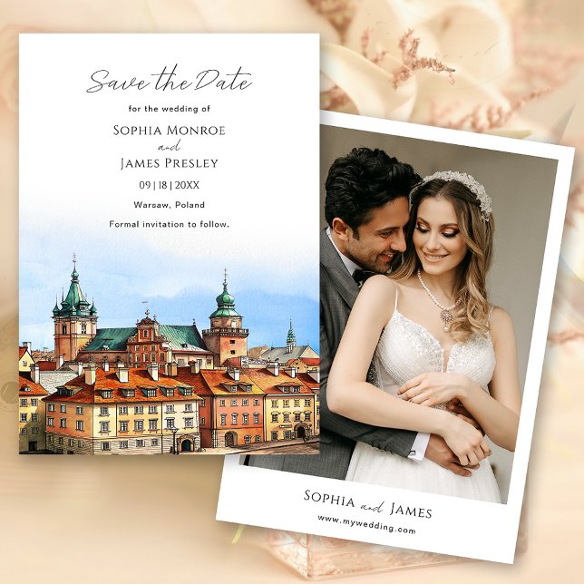 Warschauer Polen Hochzeit in Urlaubsort Save The Date (Warsaw Poland Destination Wedding Save The Date Card)