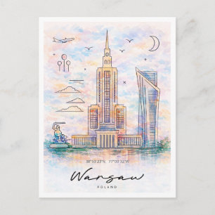 Warschauer Skyline Aquarell Polen Stadtansicht Feiertagspostkarte