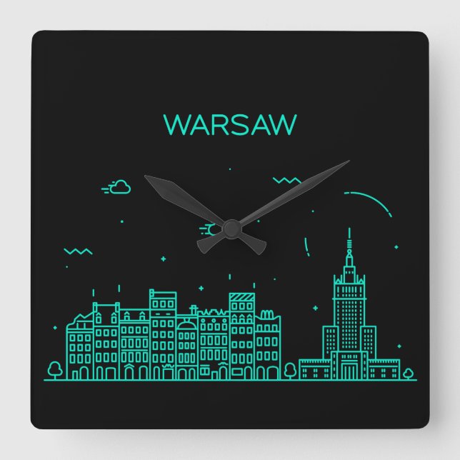 Warschauer Skyline Quadratische Wanduhr (Vorderseite)