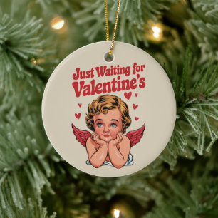 Warte nur auf Valentinstag Retro Baby Cupid Liebe Keramik Ornament