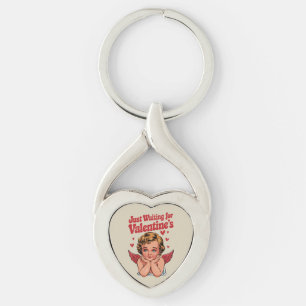 Warte nur auf Valentinstag Retro Baby Cupid Liebe Schlüsselanhänger