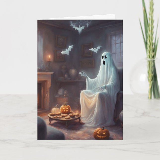 Wartegeist Spukhaus Halloween-Gruß  Karte (Vorderseite)