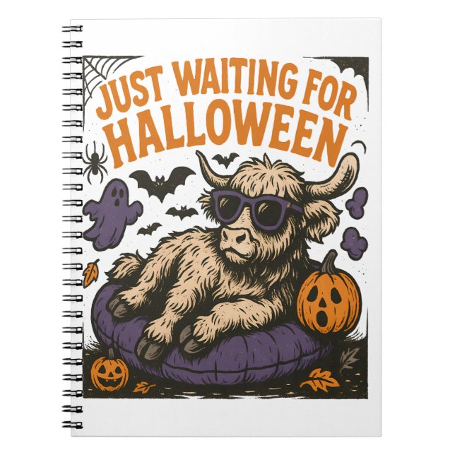 Warten auf Halloween Highland Cow Notizblock (Vorderseite)