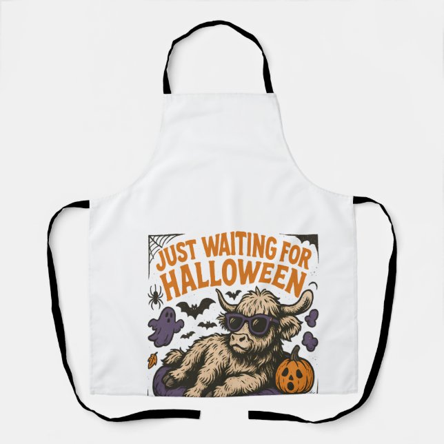 Warten auf Halloween Highland-Kuh Schürze (Vorderseite)