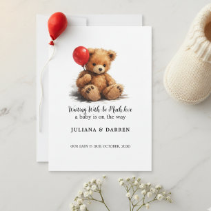 Warten mit so viel Liebe Teddybär und roter Luftba Einladung