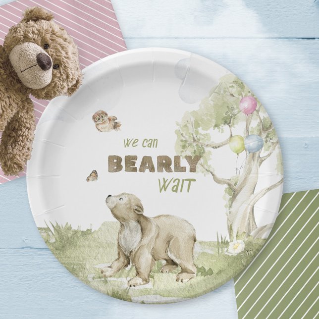 Warten Sie Niedlich Bear Watercolor Babydusche Pappteller (Bearly Wait Cute Bear Watercolor Baby Shower Paper Plates ©Susanne Sachers - Sunny Mind Design 🌞)