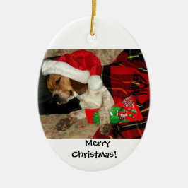 Wartete Sankt/Snoopy Beagle-Hundeweihnachten Keramik Ornament
