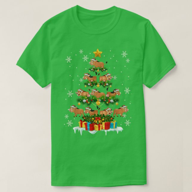 Warthog Santa Xmas Tree Lights Wildlife Ugly Chris T-Shirt (Design vorne)