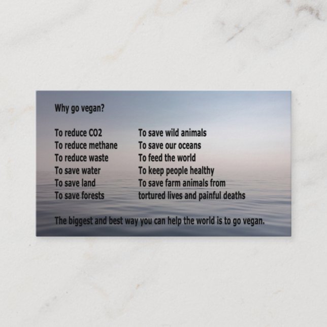 Warum gehen Sie vegan?  Geschäft-artige Karte (Vorderseite)