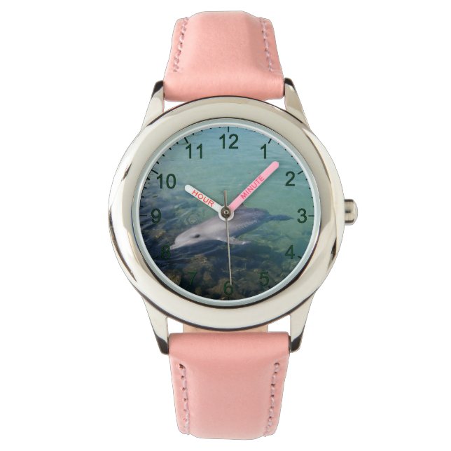 Warum hallo Herr Dolphin, Kinder Leather Watch Armbanduhr (Vorderseite)