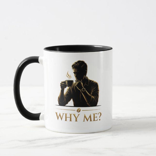 Warum ich? Minimalistisches ästhetisches Kaffeetas Tasse (Links)