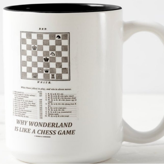 Warum Märchenland ist wie ein Schach-Spiel Zweifarbige Tasse (Mug featuring "Why Wonderland Is Like A Chess Game" for any Wonderland fan or fan of chess)