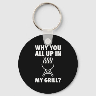 Warum oben auf dem Grill bbq grillender Vater Männ Schlüsselanhänger