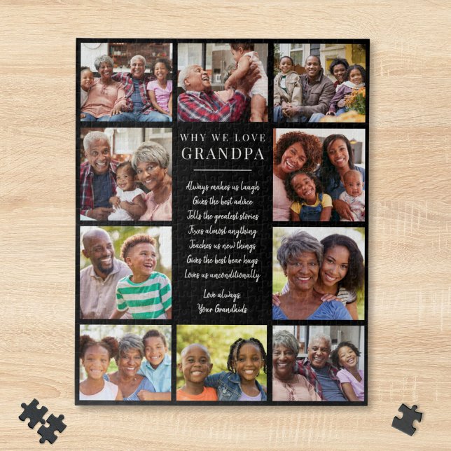 Warum wir Opa-Fotocollage lieben Puzzle (Why We Love Grandpa Photo Collage Jigsaw Puzzle)