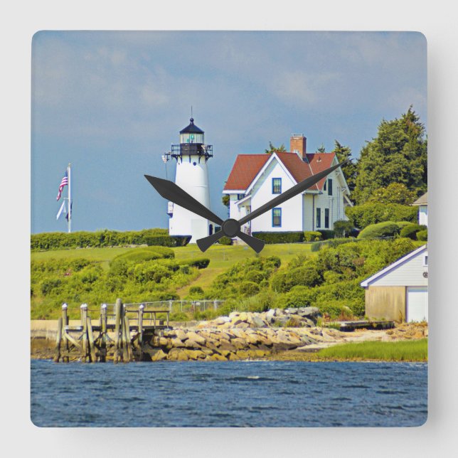 Warwick Neck Lighthouse, Rhode Island Wall Clock Quadratische Wanduhr (Vorderseite)