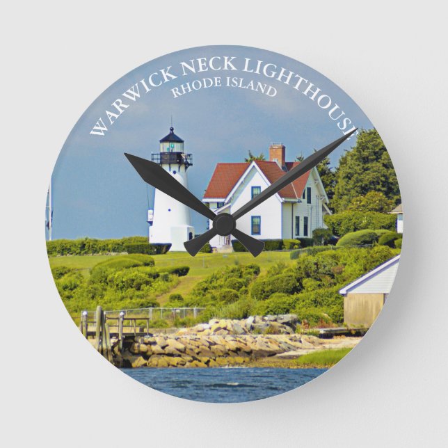Warwick Neck Lighthouse, RI Round Wall Clock Runde Wanduhr (Vorderseite)