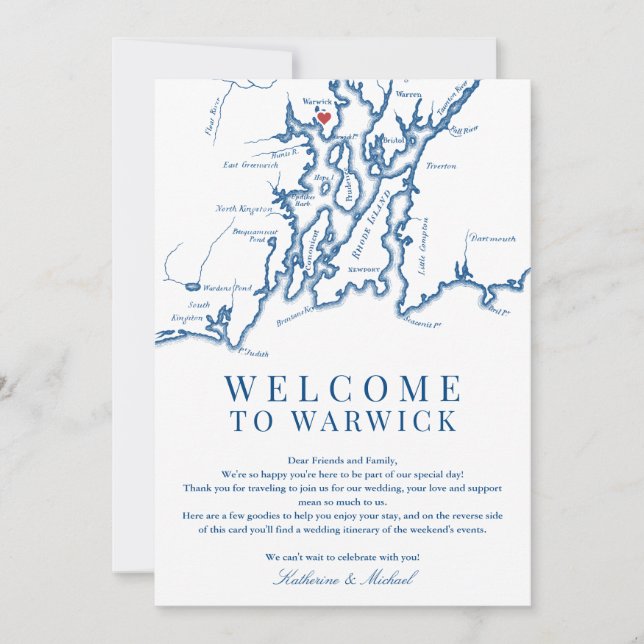 Warwick RI Wedding Welcome Itinerary Navy Blue Dankeskarte (Vorderseite)