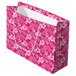 WARZPINK MIT TROPISCHEN WEISSEN HIBISKEN BLUME GROßE GESCHENKTÜTE