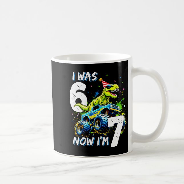 Was 6 Now I'm 7 Year Old Birthday 67 Monster Truck Kaffeetasse (Rechts)