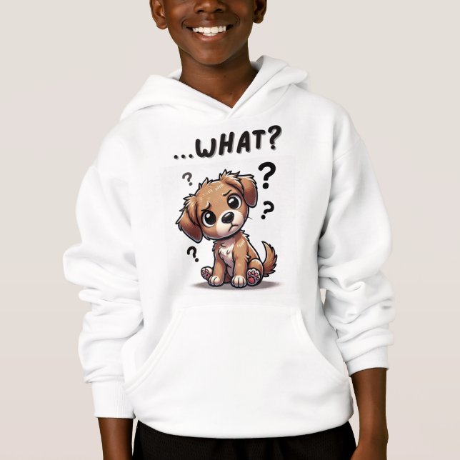 "...was?" Adorable verwirrte Cartoon-Welpe Hoodie (Vorderseite)