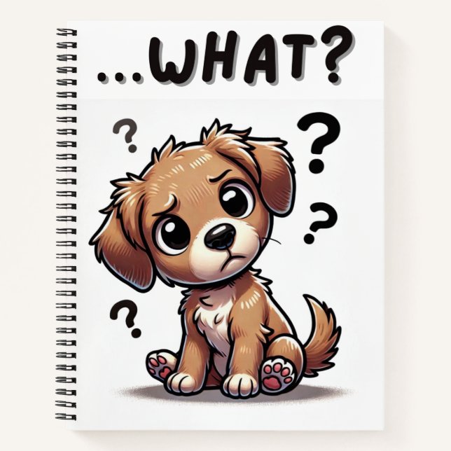 "...was?" Adorable verwirrte Cartoon-Welpe Notizbuch (Vorderseite)
