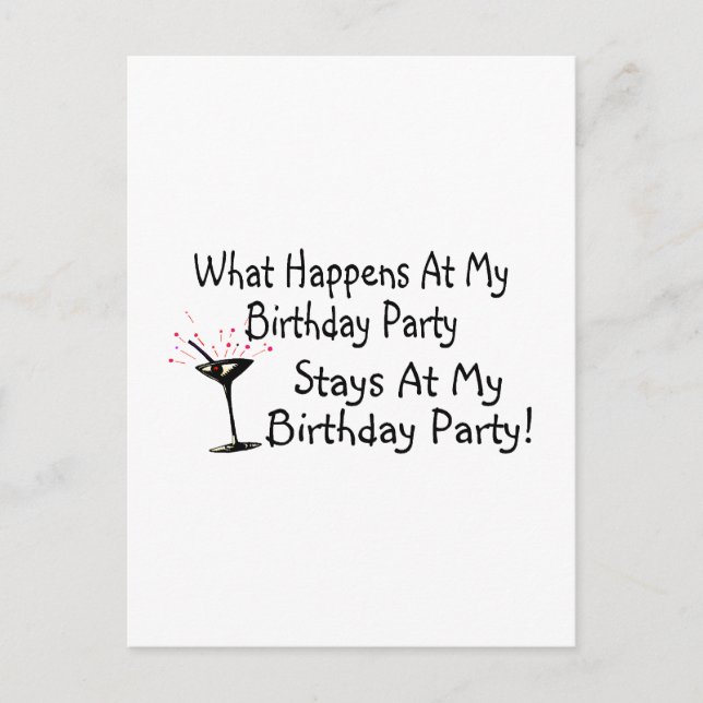 Was an meinem Geburtstags-Party geschieht, bleibe Einladungspostkarte (Vorderseite)