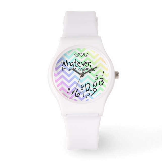 Was auch immer, ich bin immer zu spät - Regenbogen Armbanduhr (Vorderseite)