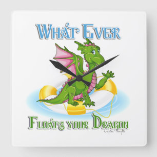 Was auch immer Ihr Drache Niedlich schwimmt Quadratische Wanduhr