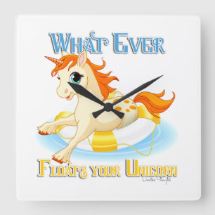 Was auch immer Ihr Einhorn schwimmt Quadratische Wanduhr