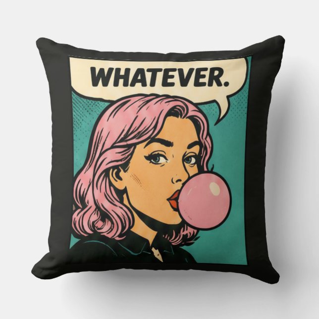„Was auch immer“ Retro-Comic Kissen (Vorderseite)