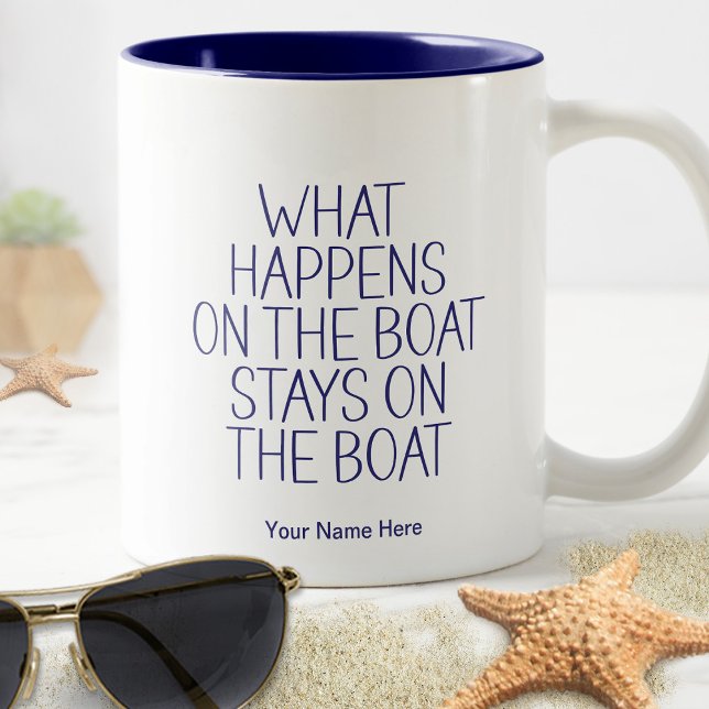 Was auf dem Boot passiert Bleibe Witziger Captain  Zweifarbige Tasse (What Happens on the Boast, stays on the Boat coffee mug.)