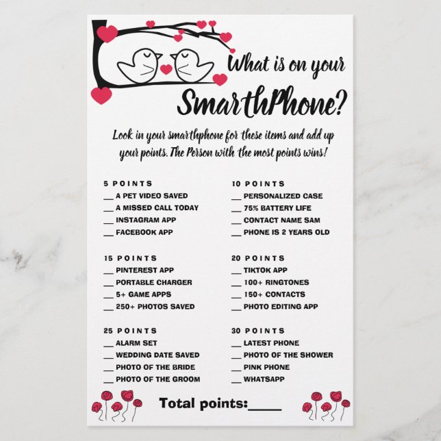 Was auf Ihrem Phone Shower Game Card Love Bird Flyer (Vorne)