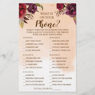 Was auf Ihrer Handy Burgundy Shower Game Card ist Flyer