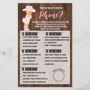Was auf Ihrer Handy Cowgirl Baby Shower Game Card Flyer