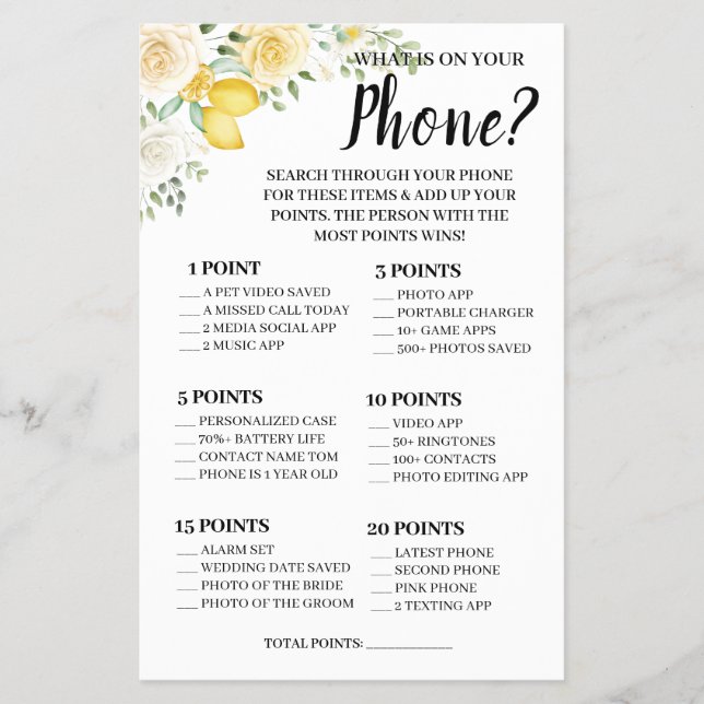 Was auf Ihrer Phone Lemon&Rose Shower Game Card Flyer (Vorne)