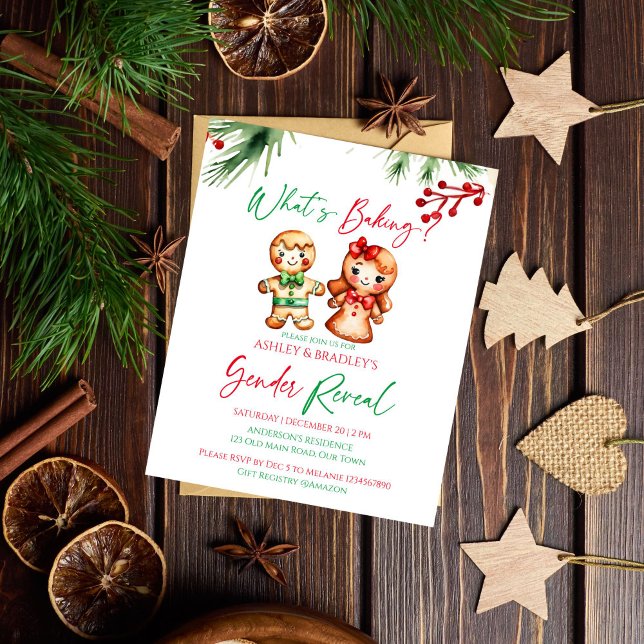 Was backt Weihnachtsgeschlecht Einladung (What's baking Christmas gender reveal budget invitation gingerbread cookies boy or girl winter party)
