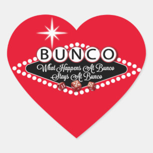 Was bei Bunco passiert, bleibt bei Bunco Spaß Herz-Aufkleber