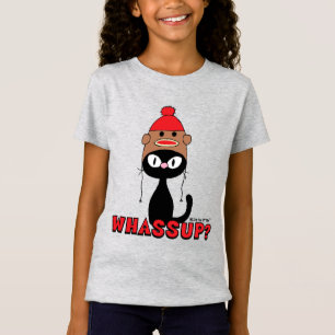 WAS? Cartoon Cat mit Sock Monkey Hat Funny T-Shirt