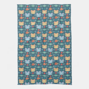 Was Cool ist, Kitty Cat in Blau und Gelb Geschirrtuch