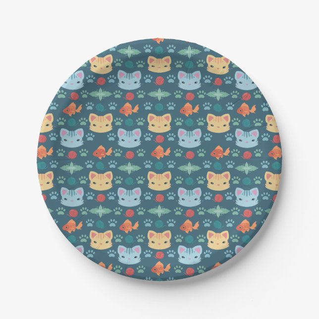 Was Cool ist, Kitty Cat in Blau und Gelb Pappteller (Vorderseite)