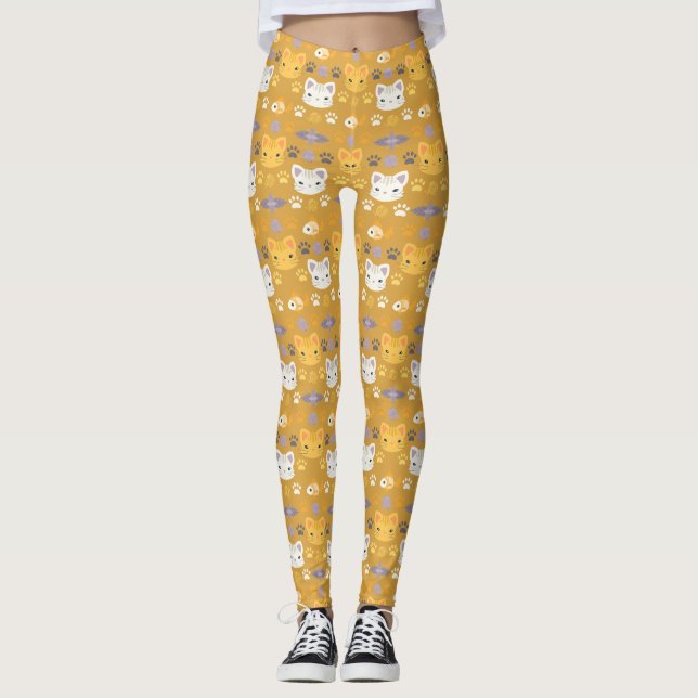 Was Cool ist, Kitty Cat in Gelb und Lavendel Leggings (Vorderseite)