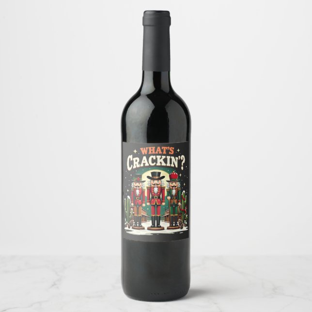 Was Cracking Nutcracker Cactus Christmas Funny ist Weinetikett (Vorderseite)