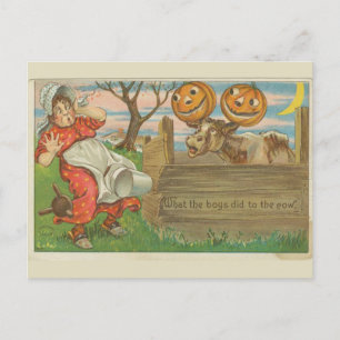 Was die Jungen Vintag mit dem KuhHalloween gemacht Postkarte