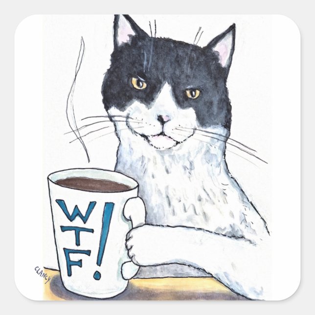 Was die Katze Quadratischer Aufkleber (Vorderseite)
