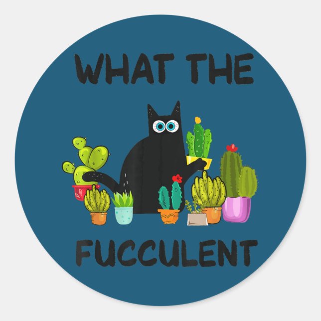 Was die kraftvolle Pflanze Frauen Funny Cactus Cat Runder Aufkleber (Vorderseite)