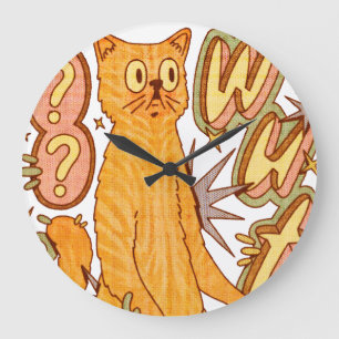Was? / Eine Orange Cat Illustration Große Wanduhr